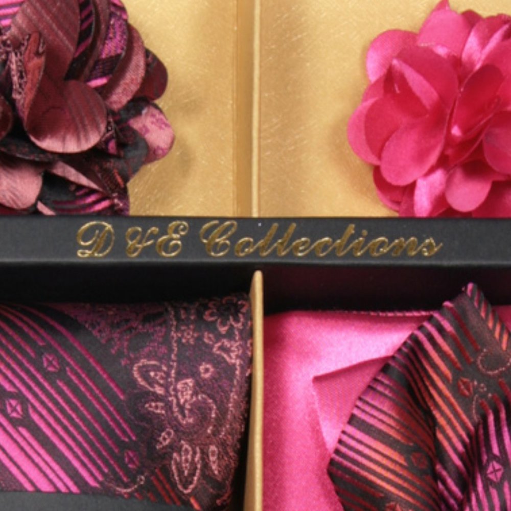 6 Piece Pink Black Fuchsia Necktie & Bow Tie Set - Picture 6 of 6